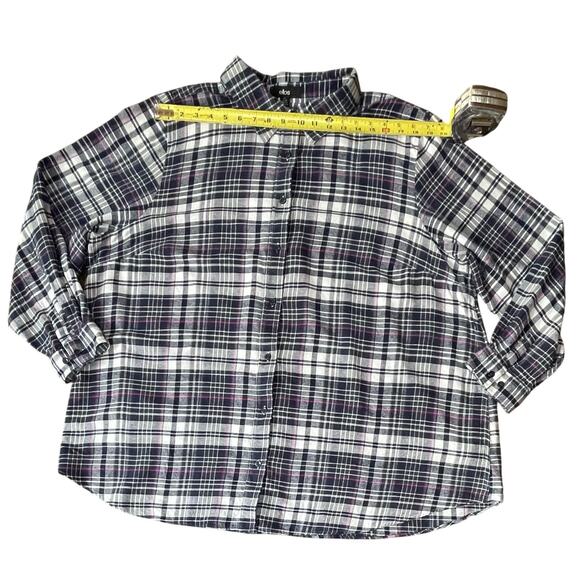Ellos Women’s Plus Size 2X Flannel Shirt Navy Plaid Button Down Cozy Comfycore - Picture 3 of 8
